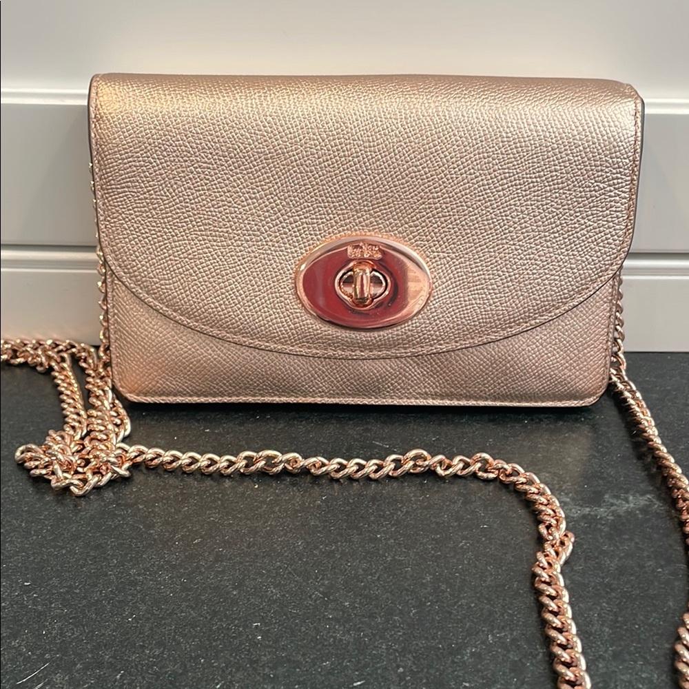 Elegant rose gold Coach Metallic Chain Bag